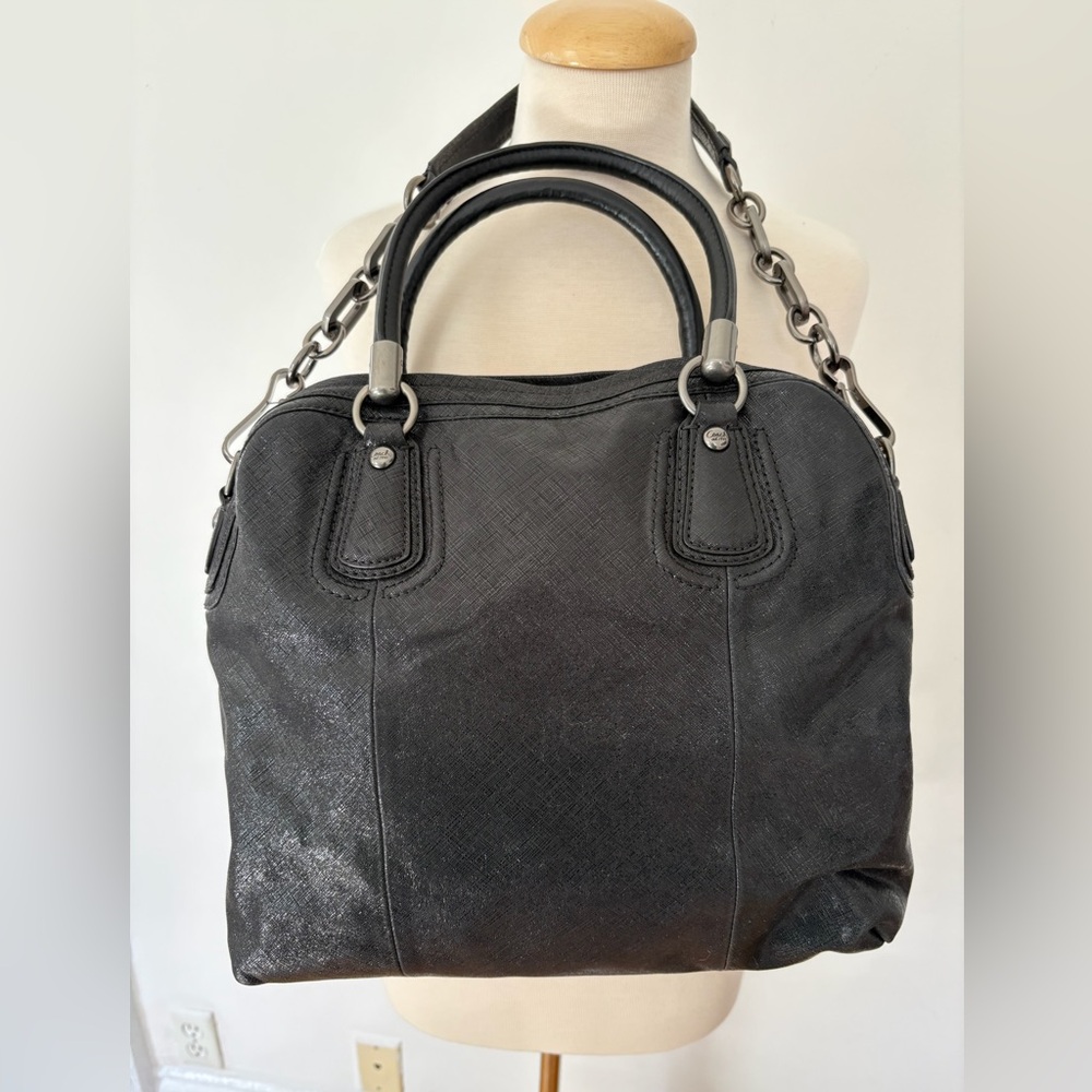 Limited Edition Coach Kristin Studded Pleated Leather Satchel Bag Black w DstBg - Picture 2 of 7